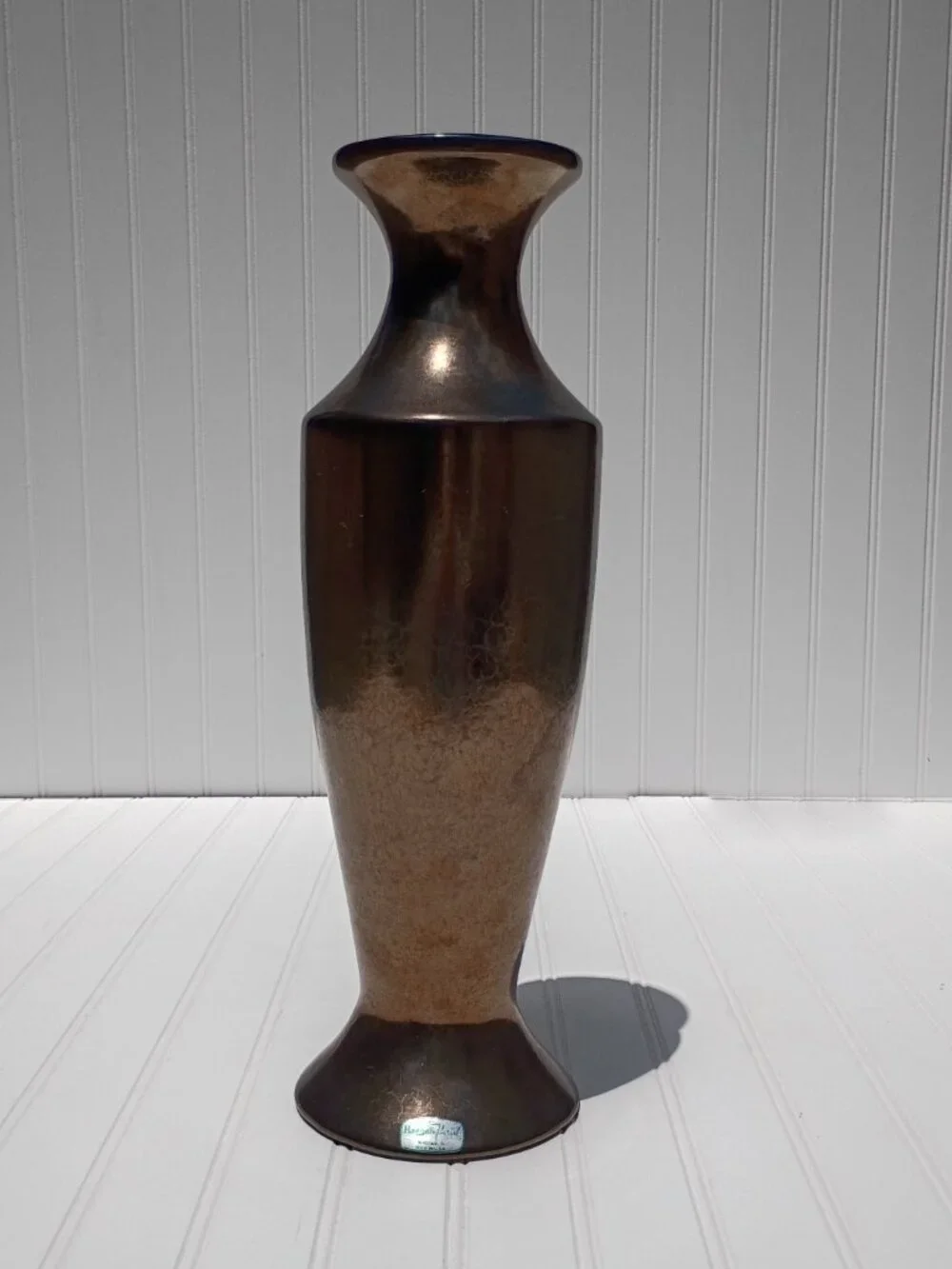 Vintage Haeger Floral Gunmetal Bronze Ceramic Vase 17” Large Mid Century USA MCM